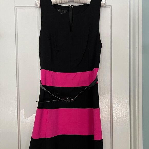 INC retro color block dress w/ shiny black belt ~ Sz L - Picture 1 of 8